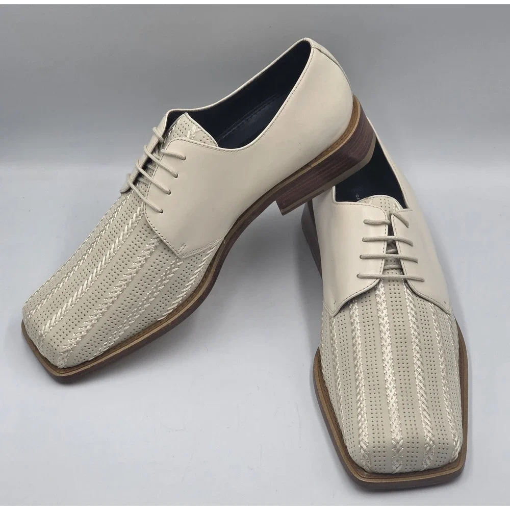 Giorgio Brutini Bone Mens Dress Shoes 10M Square Toe Leather Lace Up Tassel - Picture 6 of 12